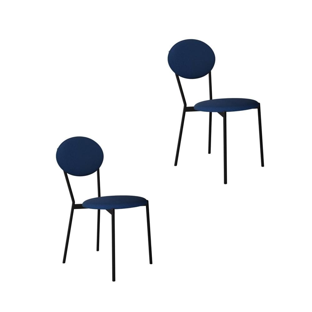 Cadeira Fixa Estofada Vintage Elipse com 2 Unidades Azul/Preto Fosco