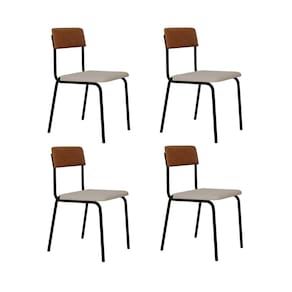 Conjunto 4 Cadeiras Estofadas Fixa Empilhável Fit Palha / Caramelo / Preto Fosco