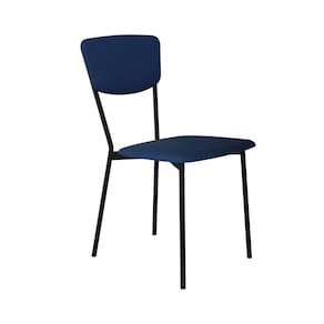 Cadeira Fixa Estofada Vintage Retrô Azul/Preto Fosco