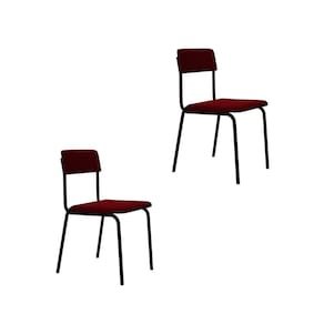 Conjunto 2 Cadeiras Estofadas Fixa Empilhável Fit Vermelho Vinho City / Preto Fosco MT