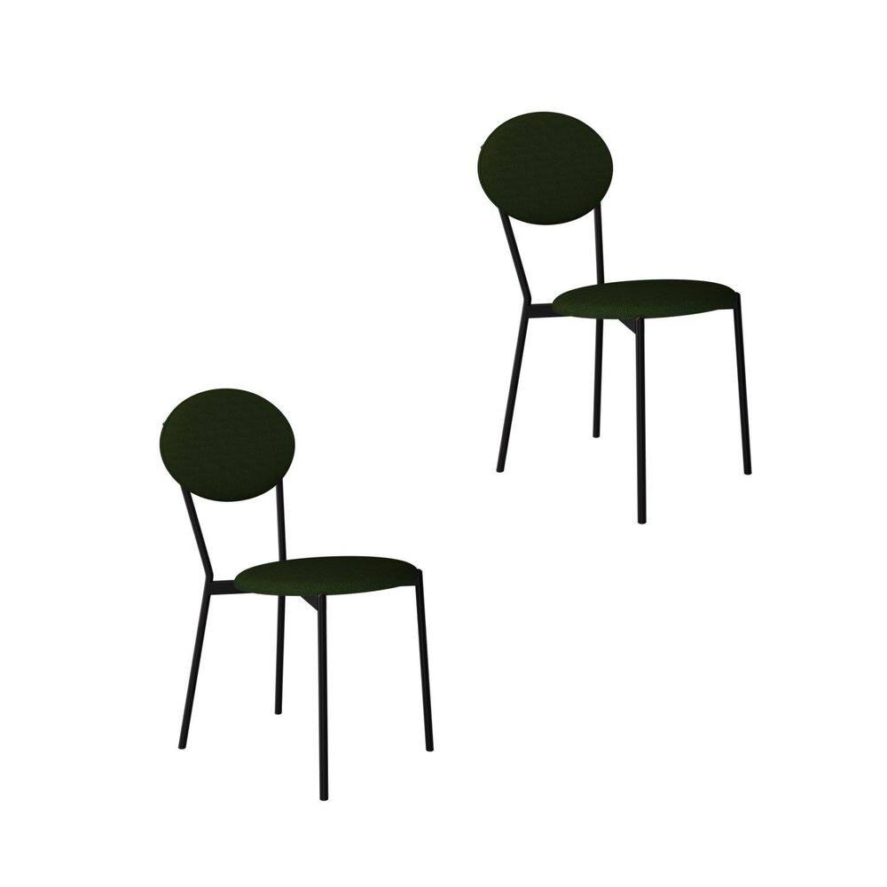 Cadeira Fixa Estofada Vintage Elipse com 2 Unidades Verde Musgo/Preto Fosco