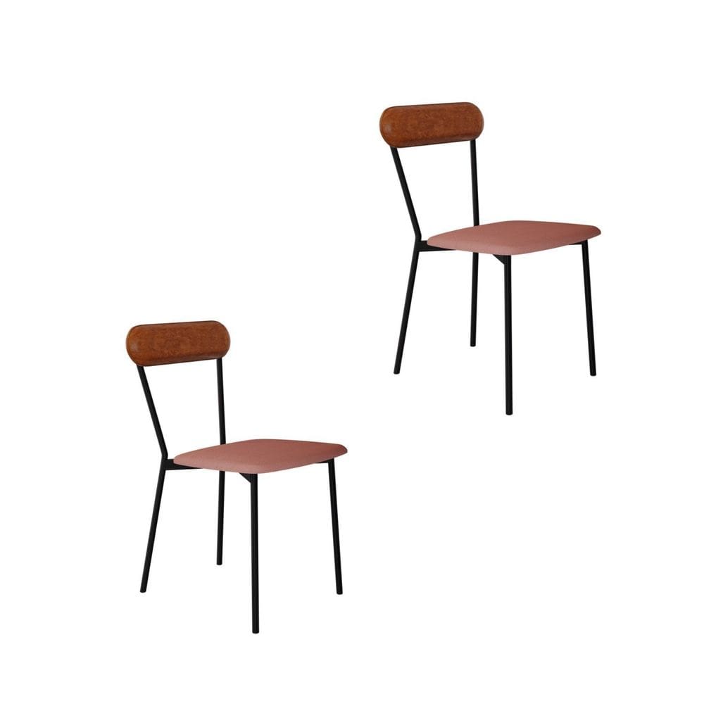Cadeira Fixa Estofada Vintage Emília com 2 Unidades Tulipa Rosê/Caramelo/Preto