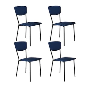 Cadeira Fixa Estofada Vintage Retrô com 4 Unidades Azul/Preto