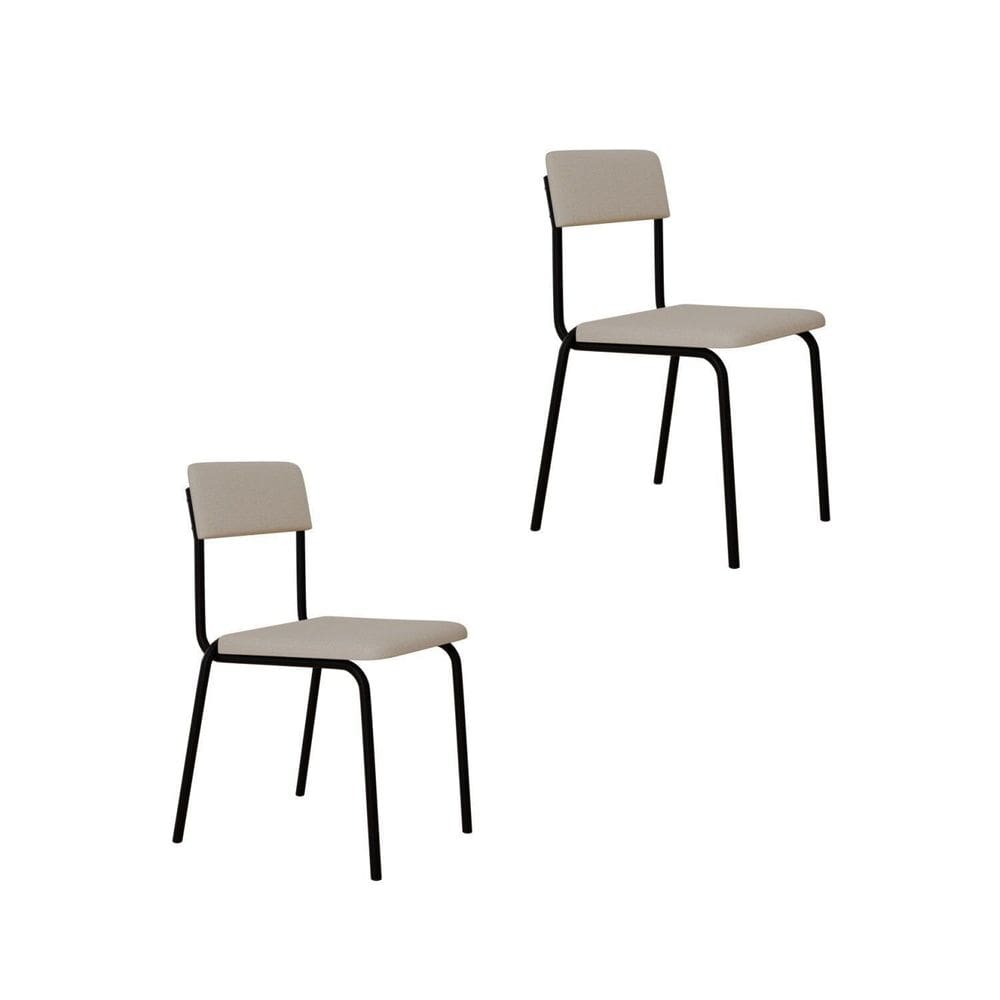 Conjunto 2 Cadeiras Estofadas Fixa Empilhável Fit Palha Corriente / Preto Fosco MT