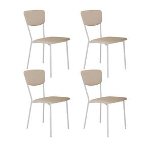 Cadeira Fixa Estofada Vintage Retrô com 4 Unidades Areia /Branco