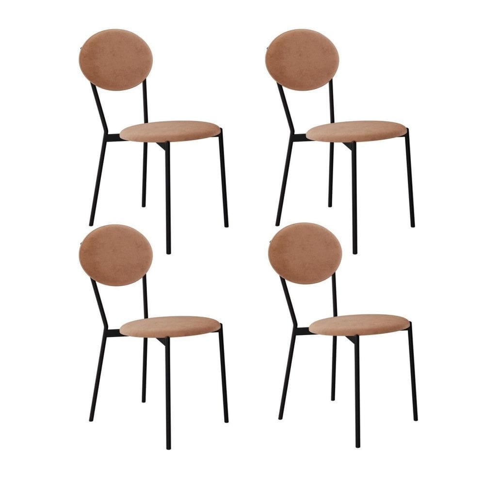 Cadeira Fixa Estofada Vintage Elipse com 4 Unidades Nude/Preto Fosco