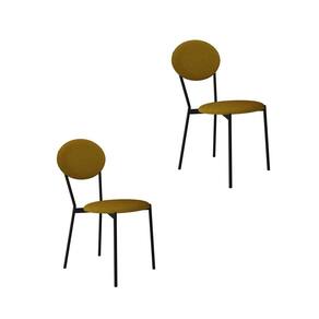 Cadeira Fixa Estofada Vintage Elipse com 2 Unidades Mostarda/Preto Fosco