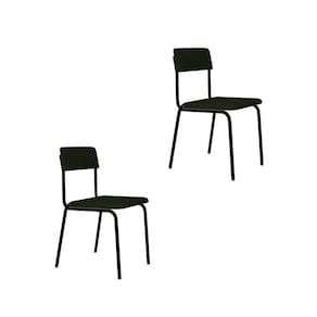 Conjunto 2 Cadeiras Estofadas Fixa Empilhável Fit Verde Musgo City / Preto Fosco MT