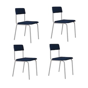 Conjunto 4 Cadeiras Estofadas Fixa Empilhável Fit Azul / Branco Fosco