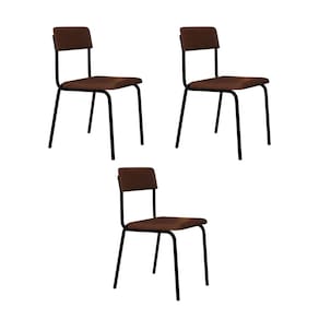 Conjunto 3 Cadeiras Estofadas Fixa Empilhável Fit Whisky / Preto Fosco