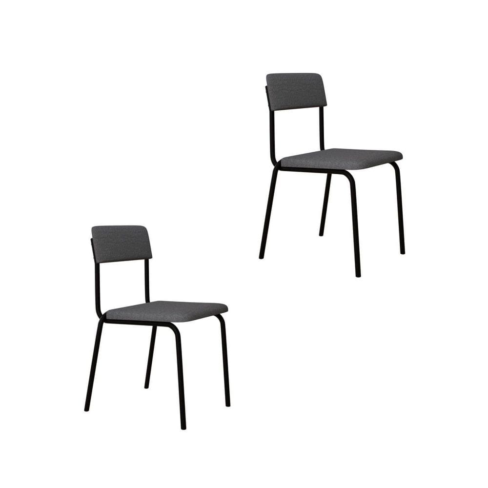 Conjunto 2 Cadeiras Estofadas Fixa Empilhável Fit Cinza Claro Corriente / Preto Fosco MT