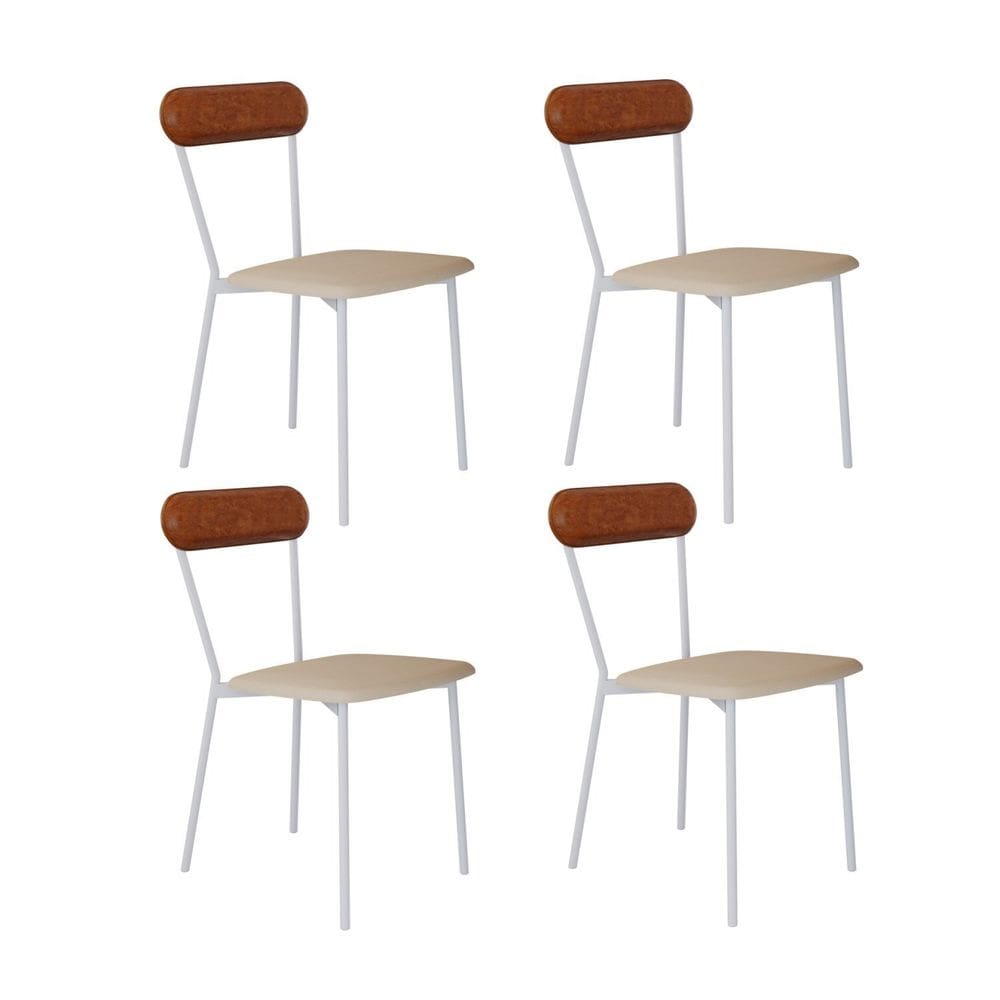 Cadeira Fixa Estofada Vintage Emília com 4 Unidades Areia/Caramelo/Branco Fosco