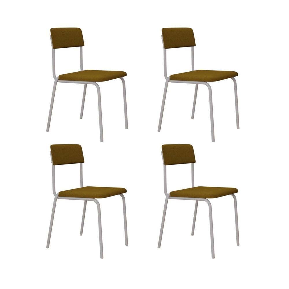 Conjunto 4 Cadeiras Estofadas Fixa Empilhável Fit Mostarda City / Branco Fosco