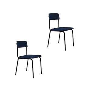 Conjunto 2 Cadeiras Estofadas Fixa Empilhável Fit Azul City / Preto Fosco MT