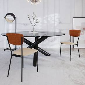 Cadeira Fixa Estofada Vintage Retrô com 2 unidades Areia /Caramelo/Preto