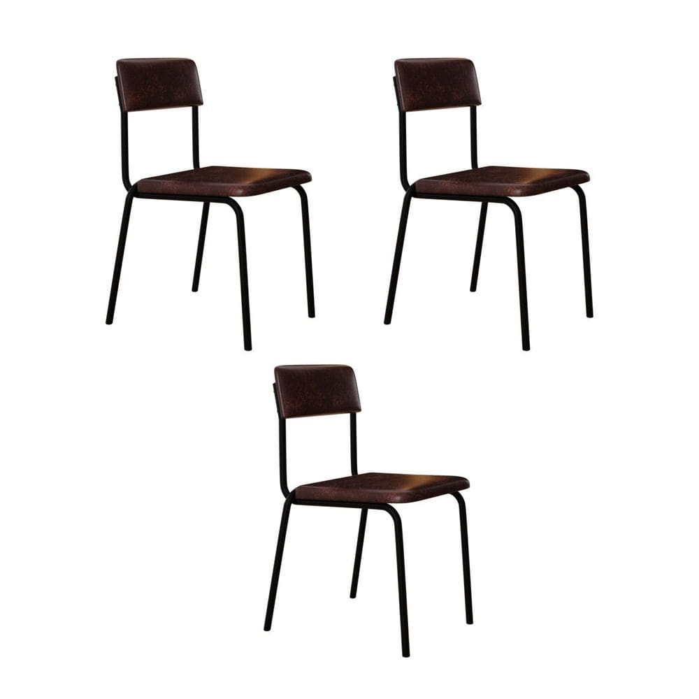 Conjunto 3 Cadeiras Estofadas Fixa Empilhável Fit Café / Preto Fosco