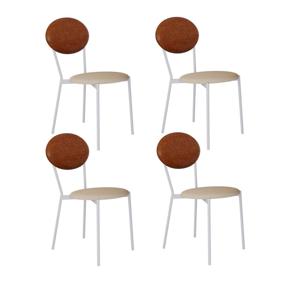 Cadeira Fixa Estofada Vintage Elipse com 4 Unidades Areia Light/Caramelo/Branco Fosco