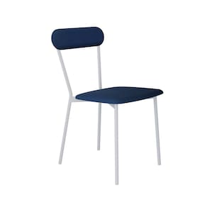 Cadeira Fixa Estofada Vintage Emília Azul/Branco Fosco