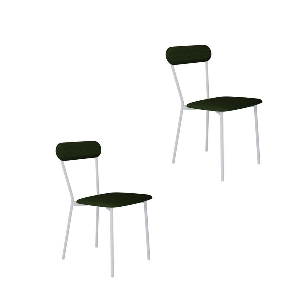 Cadeira Fixa Estofada Vintage Emília com 2 Unidades Verde Musgo/Branco Fosco