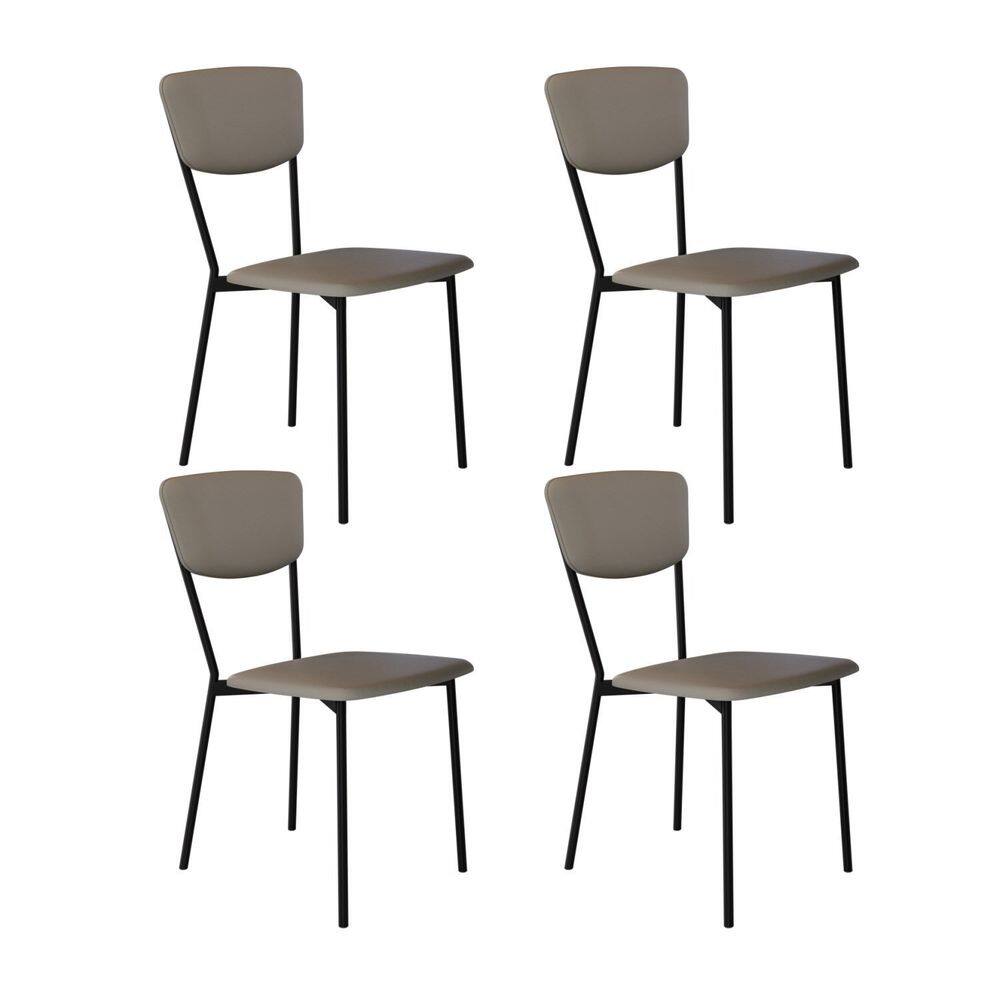 Cadeira Fixa Estofada Vintage Retrô com 4 Unidades Cinza/Preto