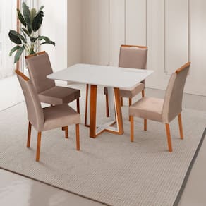 Conjunto Mesa Viena com 4 Cadeiras de Madeira Maciça e Estofada Bella Authentic Espresso Móveis Champagnhe/Off White/Capuccino