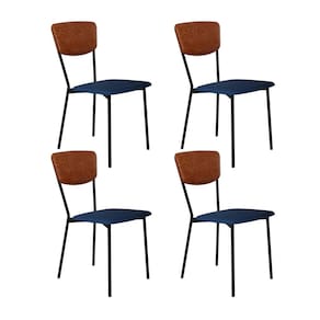 Cadeira Fixa Estofada Vintage Retrô com 4 Unidades Azul /Caramelo/Preto