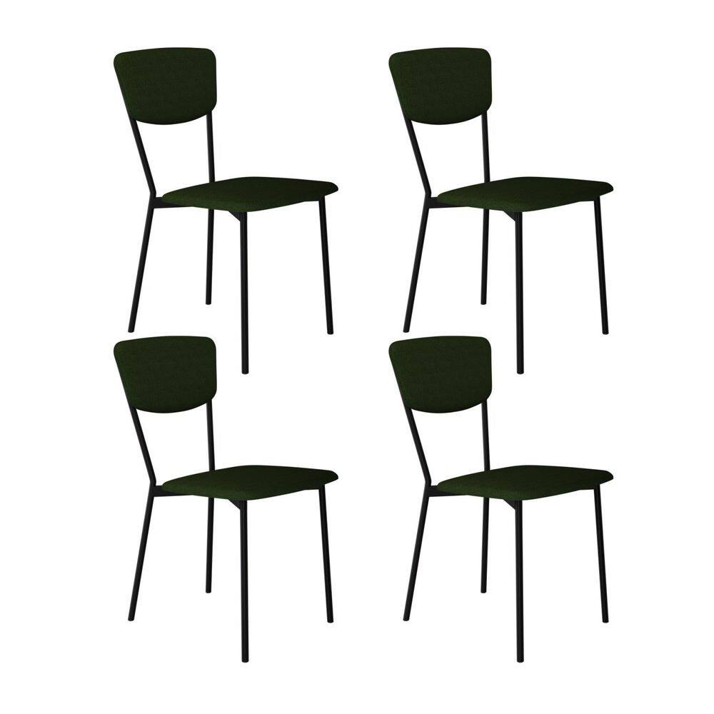 Cadeira Fixa Estofada Vintage Retrô com 4 Unidades Verde /Preto