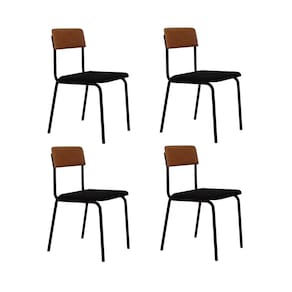 Conjunto 4 Cadeiras Estofadas Fixa Empilhável Fit Preto / Caramelo / Preto Fosco