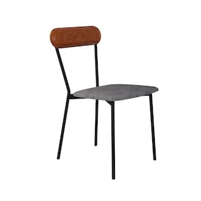 Cadeira Fixa Estofada Vintage Emília Cinza/Caramelo/Preto