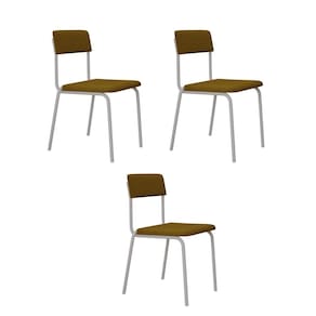 Conjunto 3 Cadeiras Estofadas Fixa Empilhável Fit Mostarda / Branco Fosco