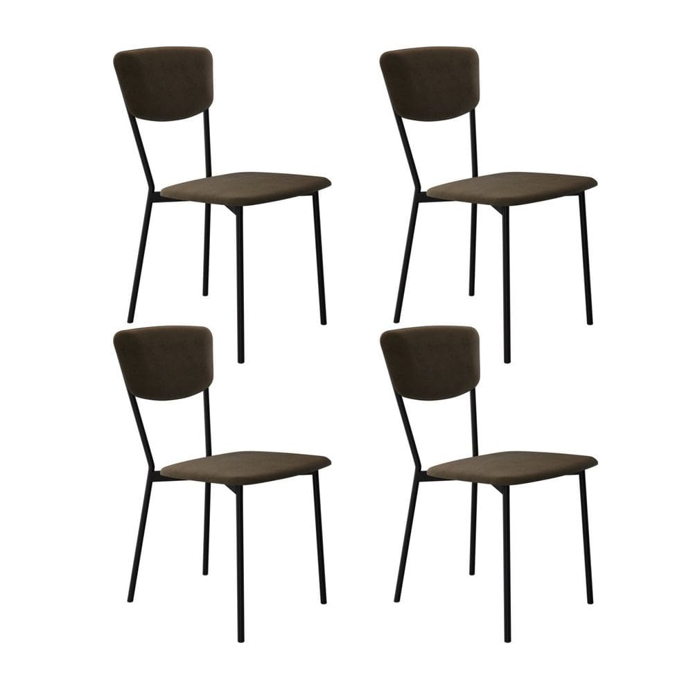 Cadeira Fixa Estofada Vintage Retrô com 4 Unidades Preto