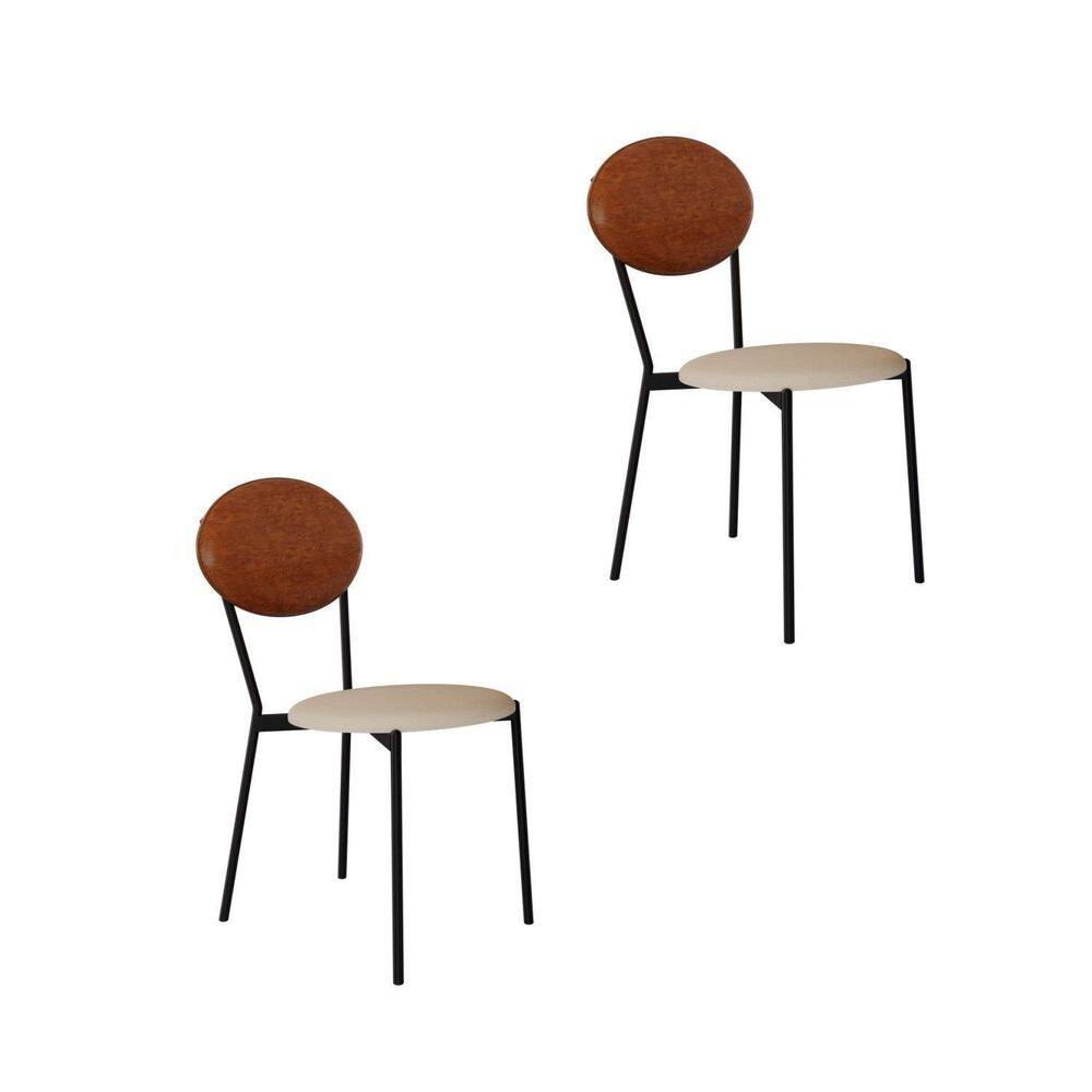 Cadeira Fixa Estofada Vintage Elipse com 2 Unidades Areia Light/Caramelo/Preto Fosco