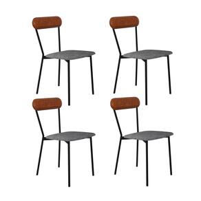 Cadeira Fixa Estofada Vintage Emília com 4 Unidades Prata /Caramelo/Preto