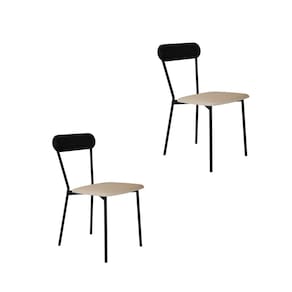 Cadeira Fixa Estofada Vintage Emília com 2 Unidades Areia/Preto/Preto Fosco