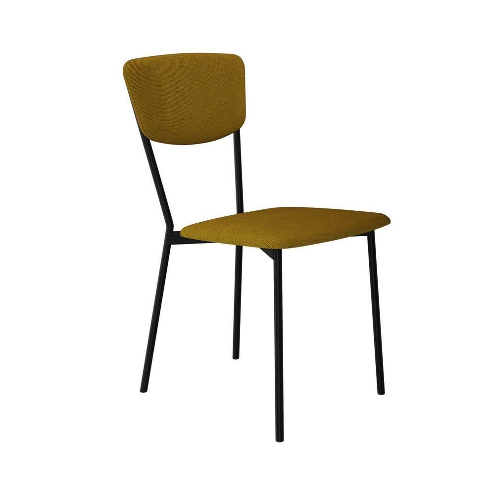 Cadeira Fixa Estofada Vintage Retrô Mostarda/Preto Fosco