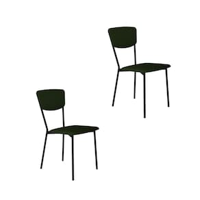 Cadeira Fixa Estofada Vintage Retrô com 2 Unidades Verde Musgo /Preto Fosco