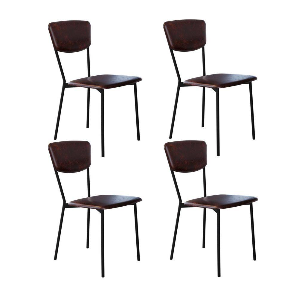 Cadeira Fixa Estofada Vintage Retrô com 4 Unidades Café/Preto