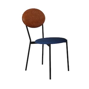Cadeira Fixa Estofada Vintage Elipse Azul City/Caramelo/Preto Fosco