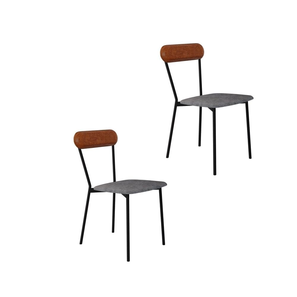 Cadeira Fixa Estofada Vintage Emília com 2 Unidades Cinza/Caramelo/Preto