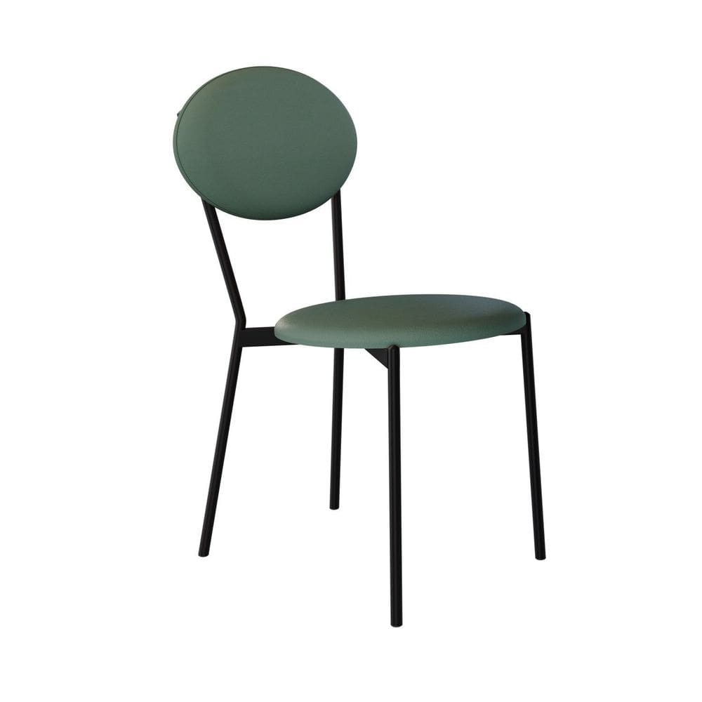 Cadeira Fixa Estofada Vintage Elipse Urano Verde Sálvia/Preto Fosco