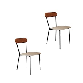 Cadeira Fixa Estofada Vintage Emília com 2 Unidades Areia/Caramelo/Preto Fosco