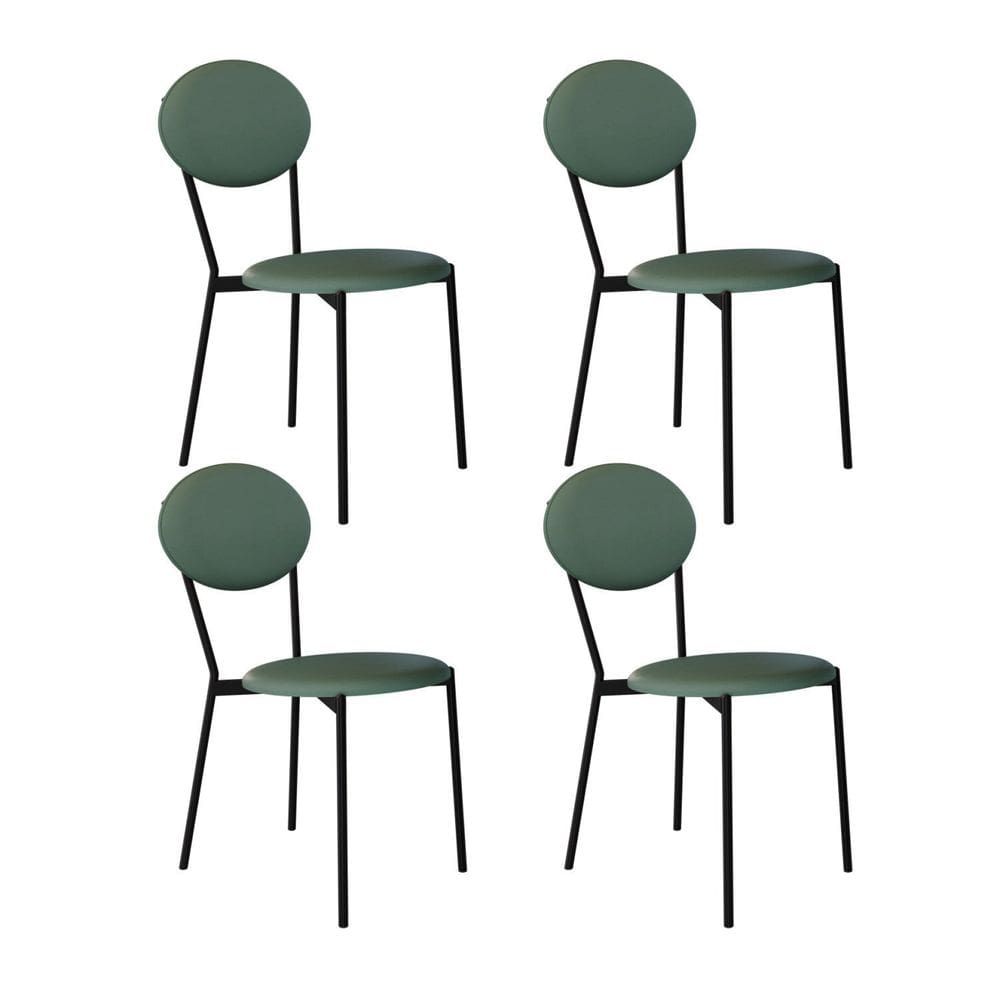 Cadeira Fixa Estofada Vintage Elipse com 4 Unidades Urano Verde Sálvia/Preto Fosco
