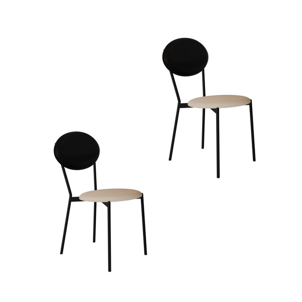 Cadeira Fixa Estofada Vintage Elipse com 2 Unidades Areia Light/Preto/Preto Fosco