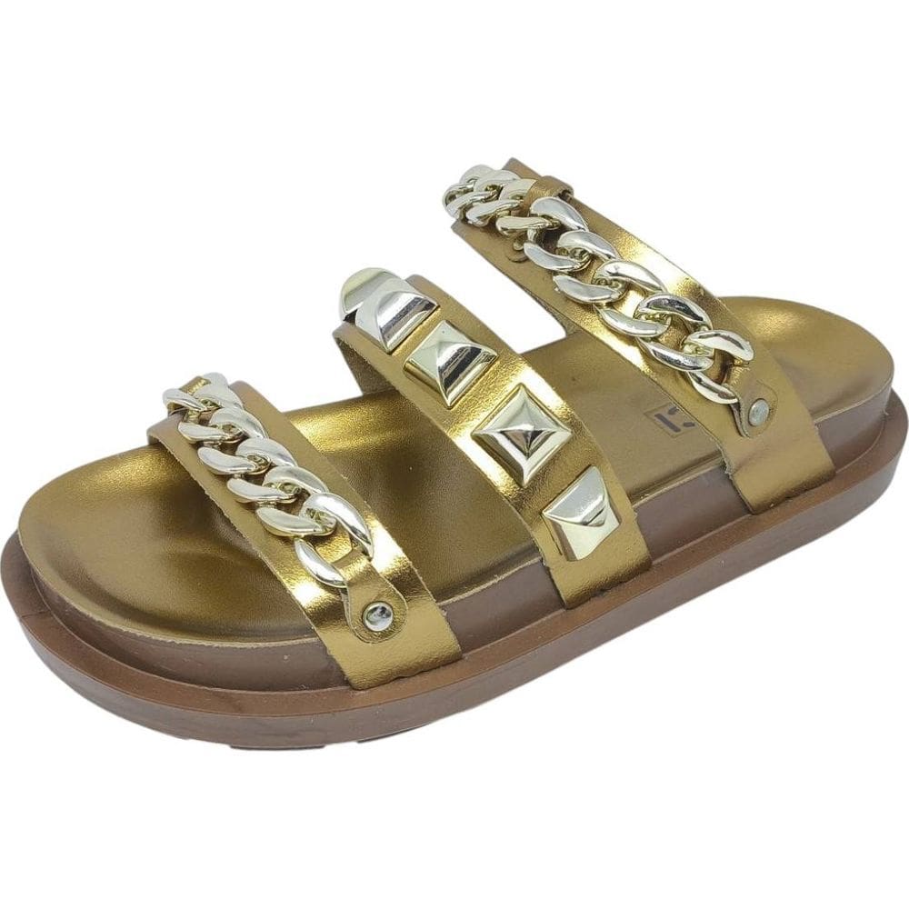 Chinelo Flat Feminina Tratorado Tiras Pedraria Cacci Moderno