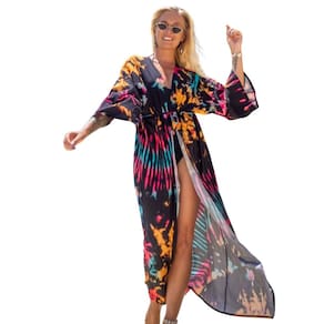 Saída de Praia Longa Estampada Túnica Kimono Elegant Piscina