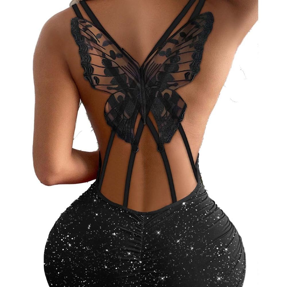 Vestido Curto Brilho Costas em Borboleta Casamento Preto ele