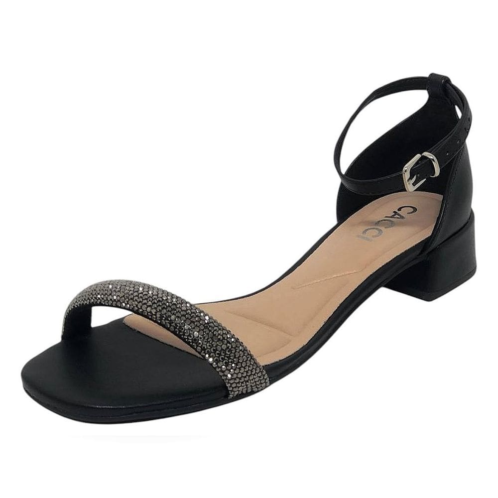 Sandália Feminina Salto Baixo Fechamento Pratico Strass Cacci