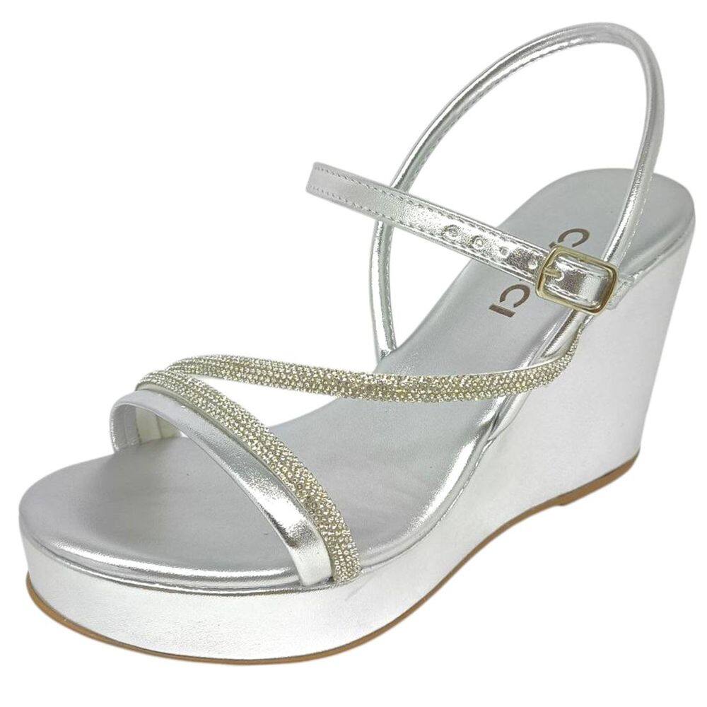 Sandália Feminina Anabela Tira Strass Conforto Cacci