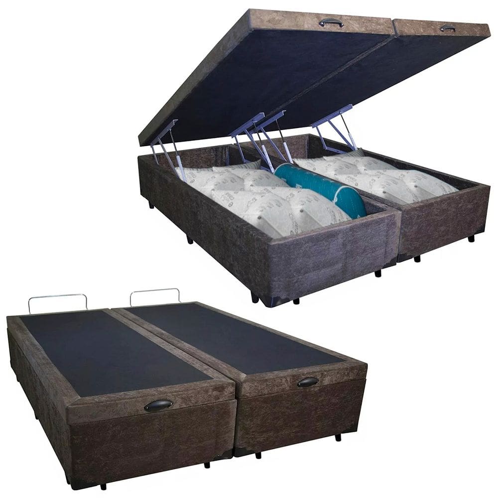 Cama Box Baú Casal Bipartido Suede SerenePrime Marrom 138x188x44
