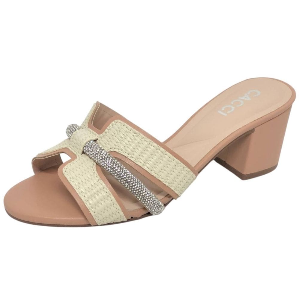 Tamanco Feminino Salto Bloco Baixo Conforto Strass Cacci